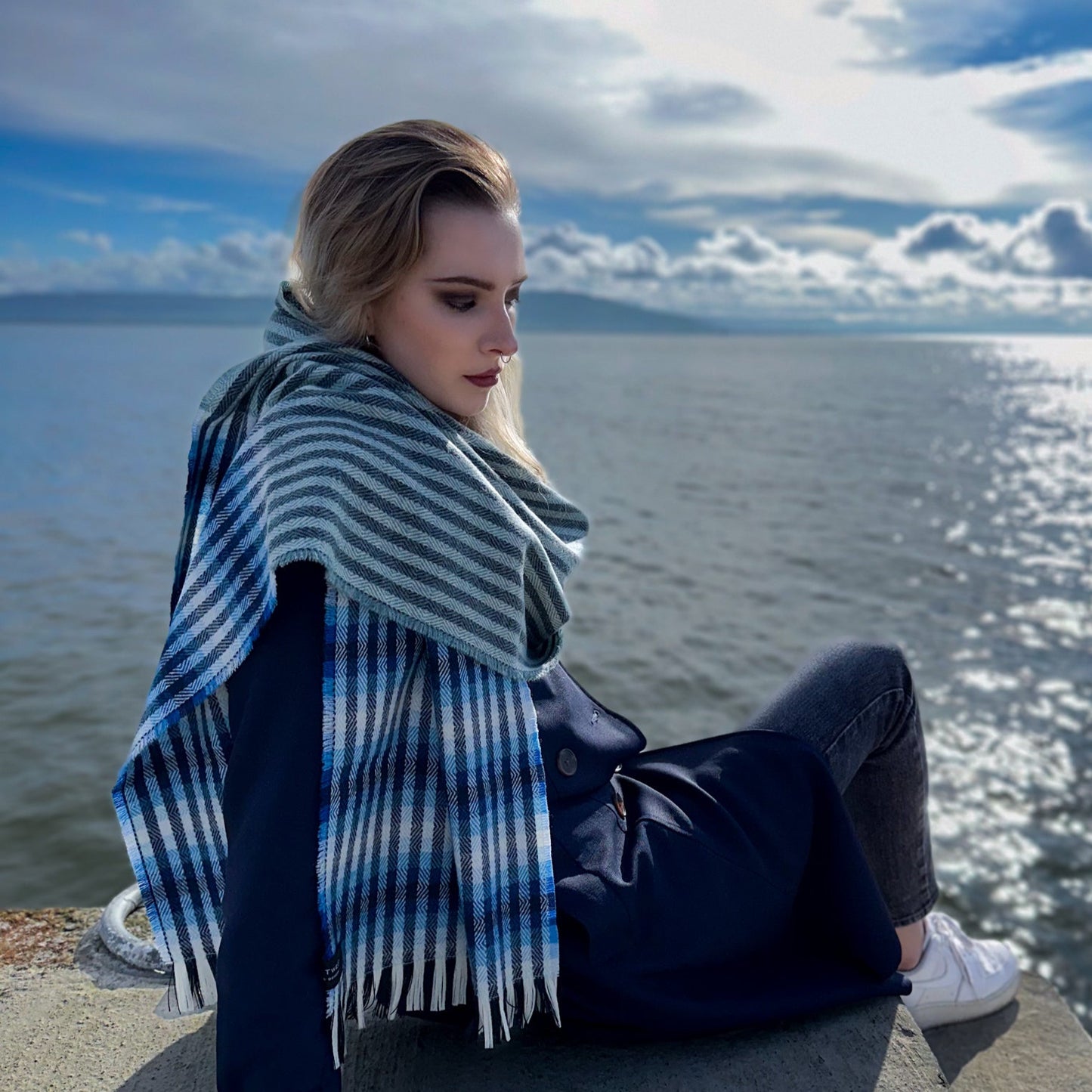 Dark Wild Atlantic Way | Donegal Tweed merino Scarf |