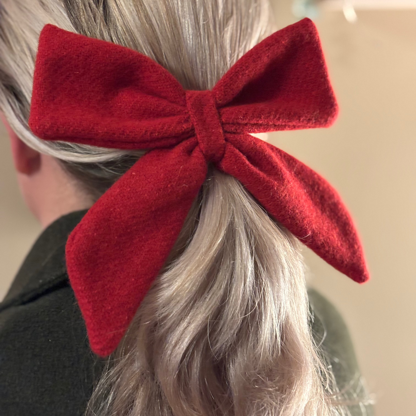 Handmade Donegal Tweed Hair Bows –  Christmas Red