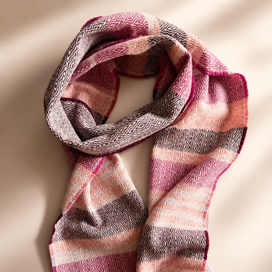 Striped scarf with fringes on a beige background